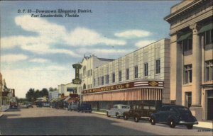 Fort Lauderdale Florida FL Street Scene 1930s-50s Linen Postcard