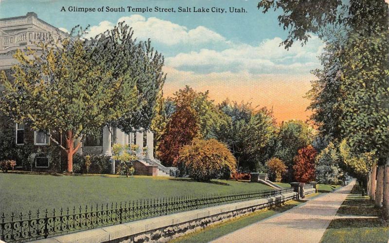 SALT LAKE CITY, UT Utah  SOUTH TEMPLE STREET Scene LARGE HOME  c1910's Postcard