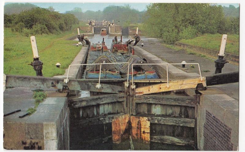 Canals; Pair Of Narrowboats Descending Stockton Flight, Nr Long Itchington PPC 