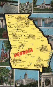 Vintage Postcard Map Of Georgia And Its Historical Landmarks Tourist Attractions 