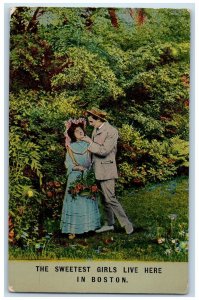 1912 The Sweetest Girl Live Here Garden Romance Boston Massachusetts MA Postcard 