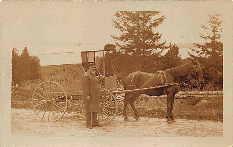 Belfast ME Snow & Allen Market Delivery Horse & Wagon Real Photo Postcard