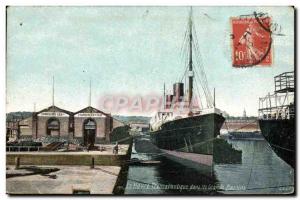 Old Postcard Boat Ship Le Havre Transatlantic in large basins