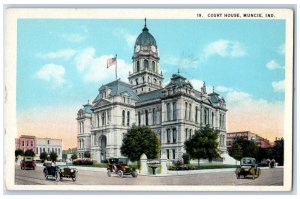 c1930's Court House Muncie Indiana IN Cars Passing Unposted Vintage Postcard