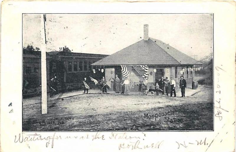 Monponset MA Railroad Station Train Depot George Lewis publisher Postcard