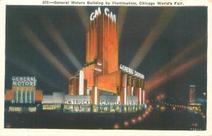1933 Chicago World's Fair General Motors by Night Postcard Unused