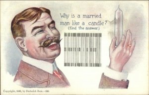 Dederick Bros Squished Letter Puzzle c1905 Postcard MARRIED MAN LIKE CANDLE