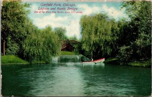 Illinois Chicago Garfield Park Lagoon and Rustic Bridge 1910