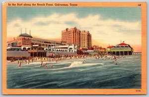 Vtg Galveston Texas TX Beach Front View Surf 1940s Aerial View Postcard