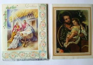 Mid Century Christmas Greeting Card Set Of 2 Religious Vintage Jesus Holy Family