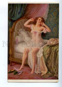 199298 Awaking Semi-NUDE Pretty Lady By SCALBERT Vintage SALON