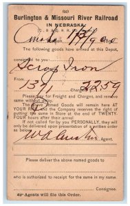 1890 Scrap Iron Burlington & Missouri River Railroad Omaha NE Postal Card 