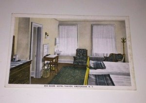 UNUSED POSTCARD BED ROOM HOTEL THAYER AMSTERDAM NY