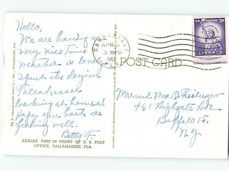Pre-1980 POST OFFICE SCENE Tallahassee Florida FL AF0817