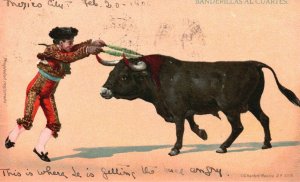 Vintage Postcard 1906 Bull Fighting Matador Banderillas Al Cuartes Hatton Mexico