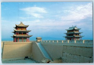 Gansu China Postcard Jiayuguan Pass View of Two Buildings 2000 Vintage Posted