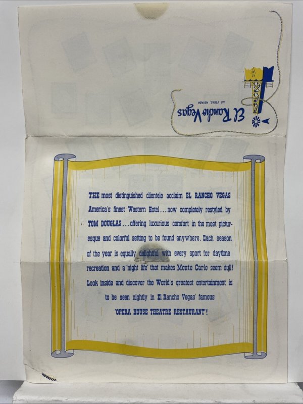 El Rancho Vegas Opera House Theatre Restaurant Program