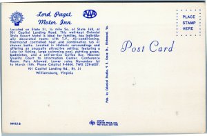 Lord Paget Motor Inn, Williamsburg, Virginia postcard