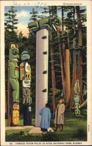 Sitka National Park Alaska AK Totem Poles Indigenous Culture Linen Postcard