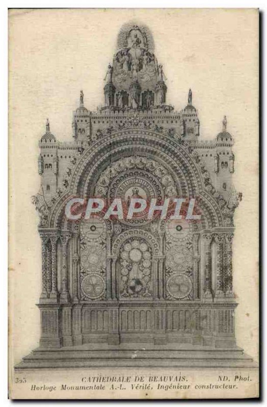 Old Postcard Cathedral Of Beauvais Monumental Clock