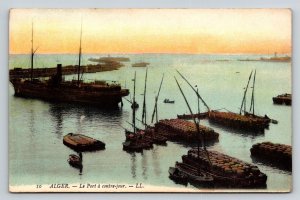 Vintage Algiers Algeria Postcard - Le Port à Contre-jour Sunset LL Ships 10