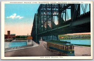 Vtg Goverment Bridge Between Davenport Iowa & Rock Island Illinois IL Postcard