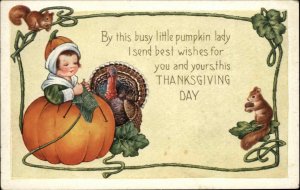 Thanksgiving - Whitney Part of Set - Child Turkey & Pumpkin c1910 Postcard #2