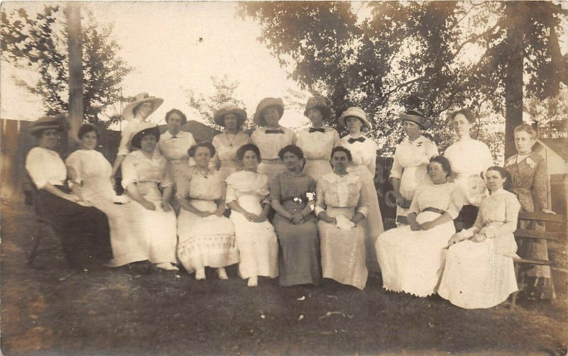 c1910 RPPC Real Photo Postcard Group Portrait Women Fashion Fancy Dress Hats