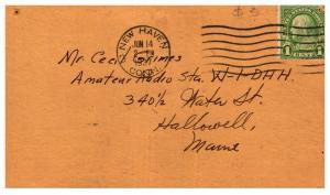 Connecticut   West Haven , QSL , W1JQK postmarked 1937