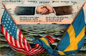 Sweden Patriotic Hands Shaking With American and Swedish Flags 1906