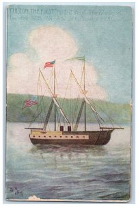 c1910 Fulton First Steam Driven Steamer Ship War Vessel Vintage Antique Postcard 