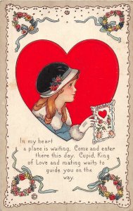 H66/ Valentine's Day Love Holiday Postcard c1910 Pretty Girl Heart 19