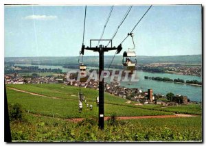 Postcard Modern Rudesheim cable car overlooking the city and the Rhine