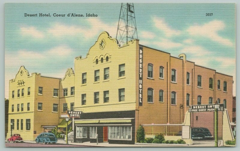 Coeur d'Alene Idaho~Radio Tower Atop Desert Hotel~1940s Linen PC 