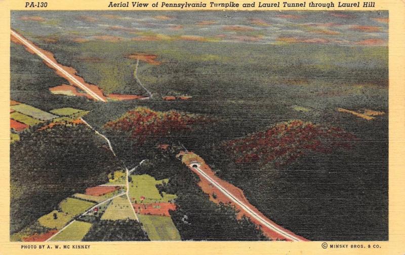 PA, Pennsylvania   TURNPIKE & LAUREL TUNNEL~Aerial View   c1940's Linen Postcard