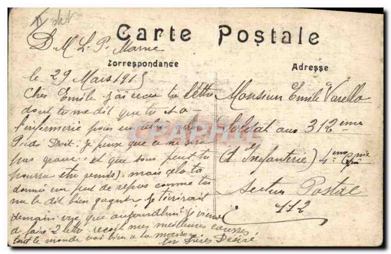 Postcard Old Sante Army Battle of the Marne St Dizier A bathroom injured
