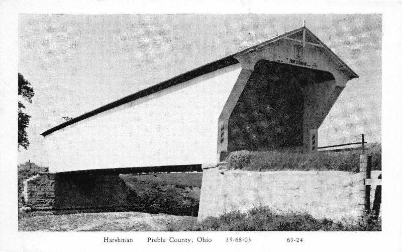 F26/ Preble County Harshman Ohio Postcard c1950s Covered Bridge 11