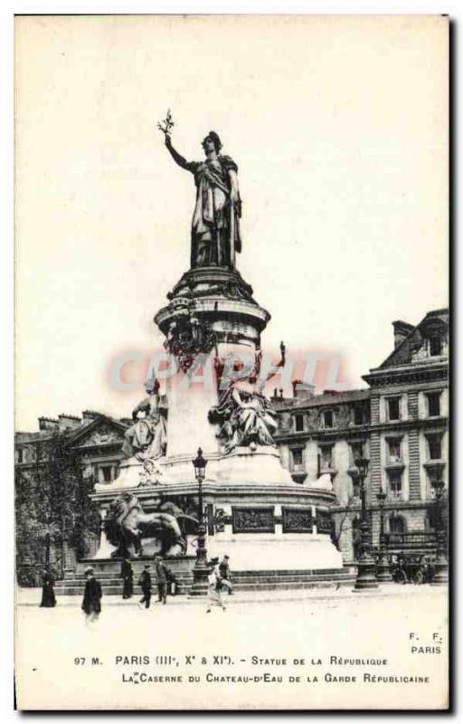 Old Postcard Paris Statue Of The Republic Barracks of Chateau D & # 39Eau of ...