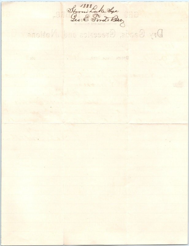 1888 Storm Lake, IA Geo E. Ford Dry Goods Groceries Memo Letterhead Amana IA R2