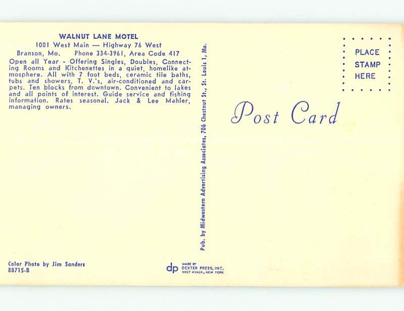 Unused Pre-1980 OLD CARS & WALNUT LANE MOTEL Branson Missouri MO s5777