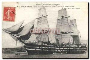 Old Postcard Boat Sailing Ship Crown School gunners and helmsmen