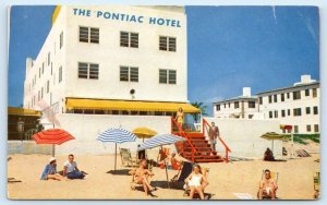 MIAMI BEACH, FL Florida ~ The PONTIAC HOTEL & Beach Scene ~  c1950s  Postcard