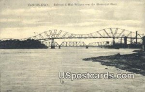 Railroad & High Bridge, Mississippi River - Clinton, Iowa IA