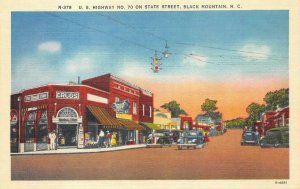 US HWY 70 ON STATE STREET BLACK MOUNTAIN NORTH CAROLINA POSTCARD (1940s)