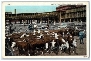 1927 Cattle Pens Union Stock Yards West Halsted Cows Chicago Illinois Postcard