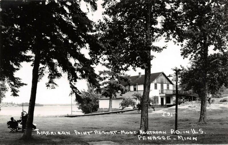 Penasse Minnesota~American Point Resort Hotel Inn~Men Relax on Lawn~1950s RPPC 