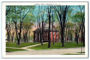 c1920 Library Park Exterior Building Centralia Illinois Vintage Antique Postcard