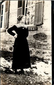 RPPC Pretty Woman Dark Dress Emma Dickrell New Holstein Wisconsin Postcard V19