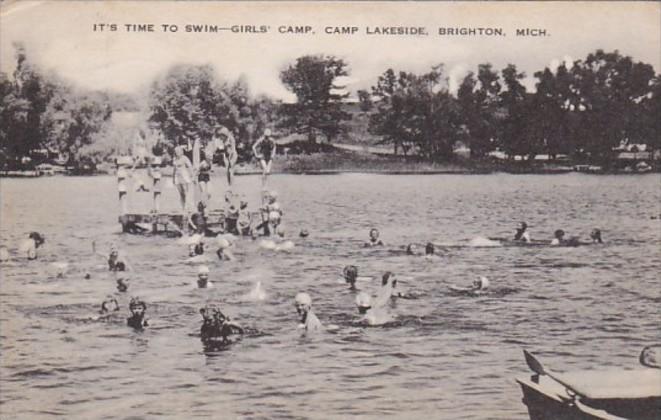 Michigan Brighton Camp Lakeside It's Time To Swim Girls' Camp 1950