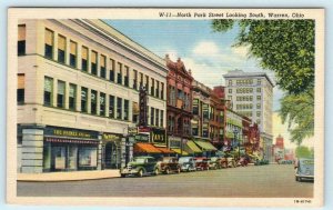 WARREN, Ohio OH ~ Looking South NORTH PARK STREET Scene 1930s Linen Postcard